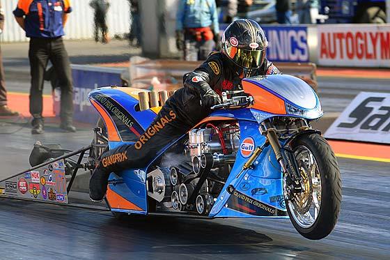 Gulf Oil Dragracing in the worlds leading motorcycle publication